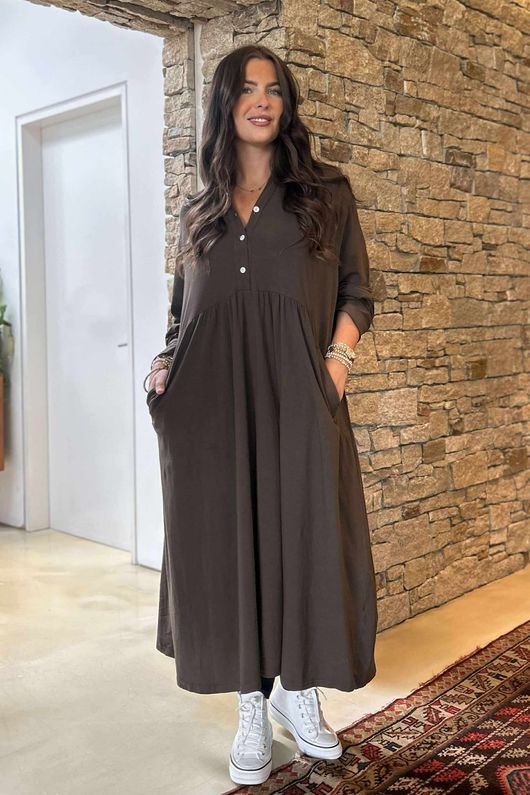 Made in Italy Donegal Cotton Jersey Smock Dress Chocolate /8 =